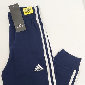 New Boys Adidas Jogging Pants, Two Pockets,Blue-White, Size S (8)